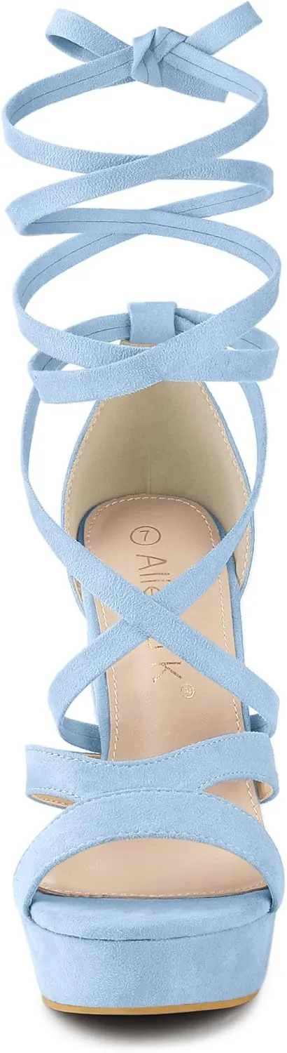 Allegra K Women's Lace Up Platform Chunky High Heels Sandals