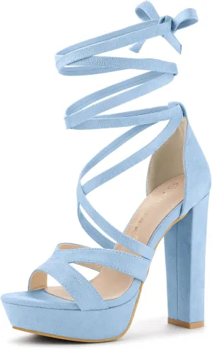 Allegra K Women's Lace Up Platform Chunky High Heels Sandals