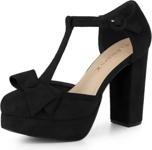 Allegra K Women's Mary Janes Platform Pumps Halloween Costumes Chunky Heels Dress Shoes