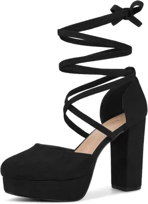 Allegra K Women's Platform Block Heel Lace Up Pumps Sandals