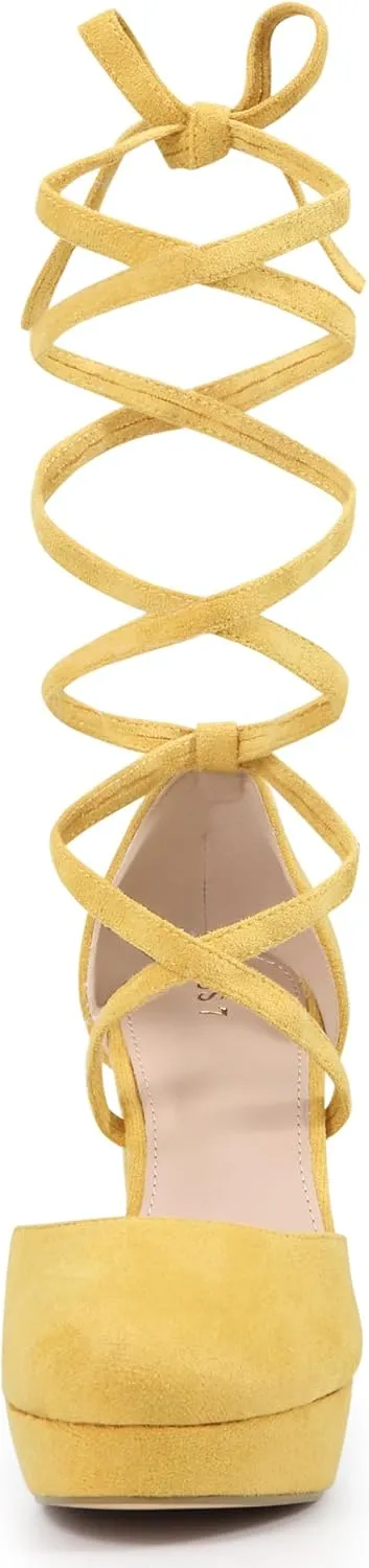 Allegra K Women's Platform Block Heel Lace Up Pumps Sandals