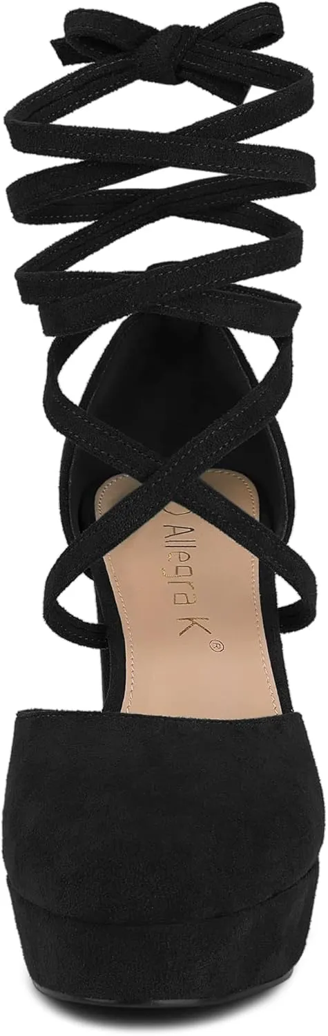 Allegra K Women's Platform Block Heel Lace Up Pumps Sandals