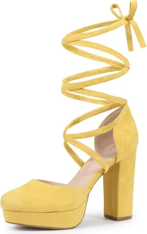 Allegra K Women's Platform Block Heel Lace Up Pumps Sandals