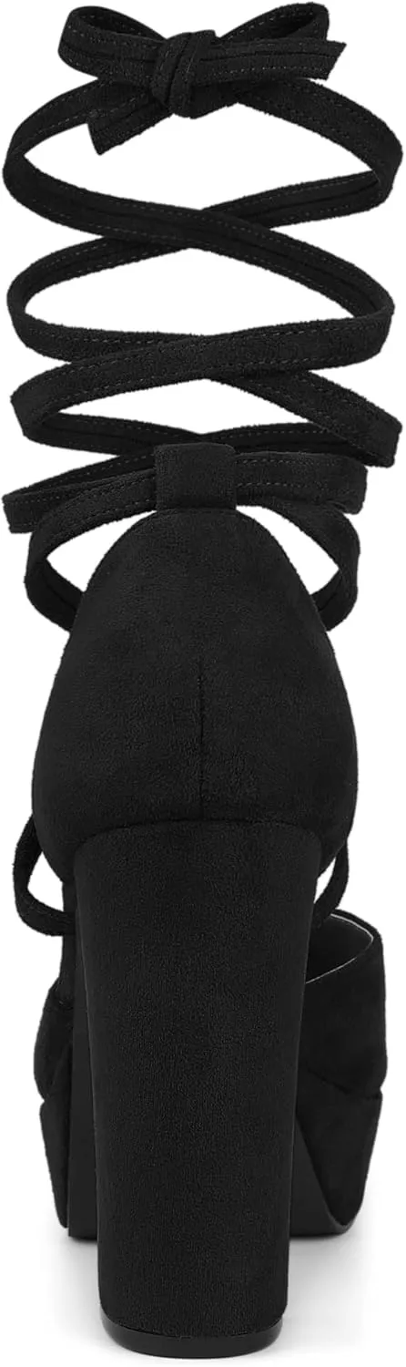 Allegra K Women's Platform Block Heel Lace Up Pumps Sandals