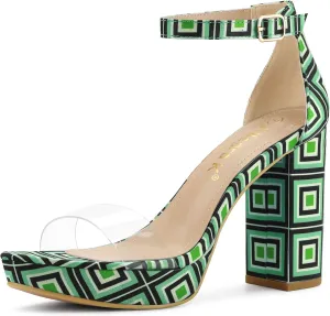 Allegra K Women's Printed Clear Platform Chunky Heel Sandals