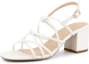 Allegra K Women's Square Toe Knots Ankle Strap Chunky Heels Sandals