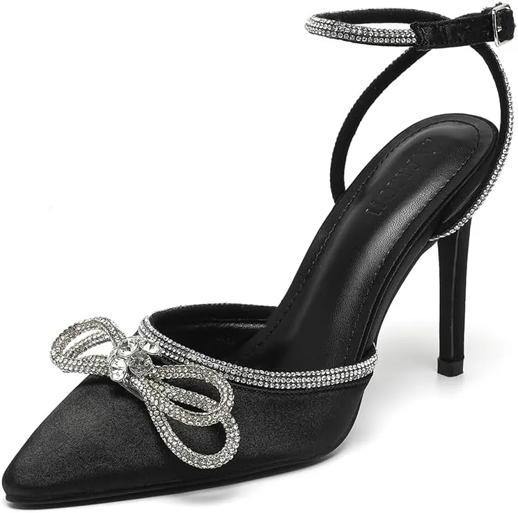 Amoji Women's Stilettos Rhinestone High Heels 4'' Pumps Ankle Strappy for Wedding Party Dressing Dress Shoes 308