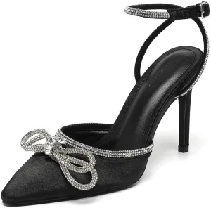 Amoji Women's Stilettos Rhinestone High Heels 4'' Pumps Ankle Strappy for Wedding Party Dressing Dress Shoes 308