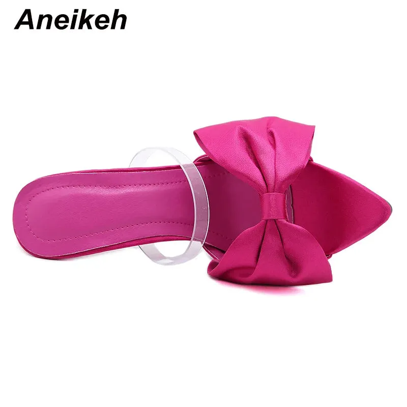 Aneikeh Summer Silk Butterfly-Knot Mule High Heels Women's sandal Pumps 2024 Sexy Pointed Toe Slingbacks Ladies Party Shoe 35-42