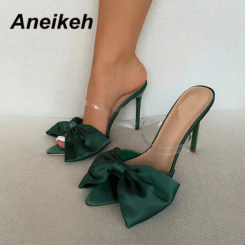 Aneikeh Summer Silk Butterfly-Knot Mule High Heels Women's sandal Pumps 2024 Sexy Pointed Toe Slingbacks Ladies Party Shoe 35-42