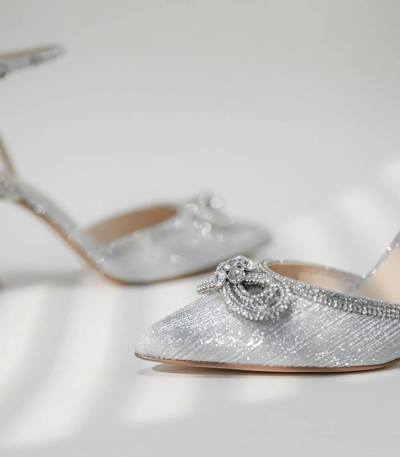 Ankis Women's Rhinestone Bow Heels Closed Toe Pumps Strappy Heels for Women