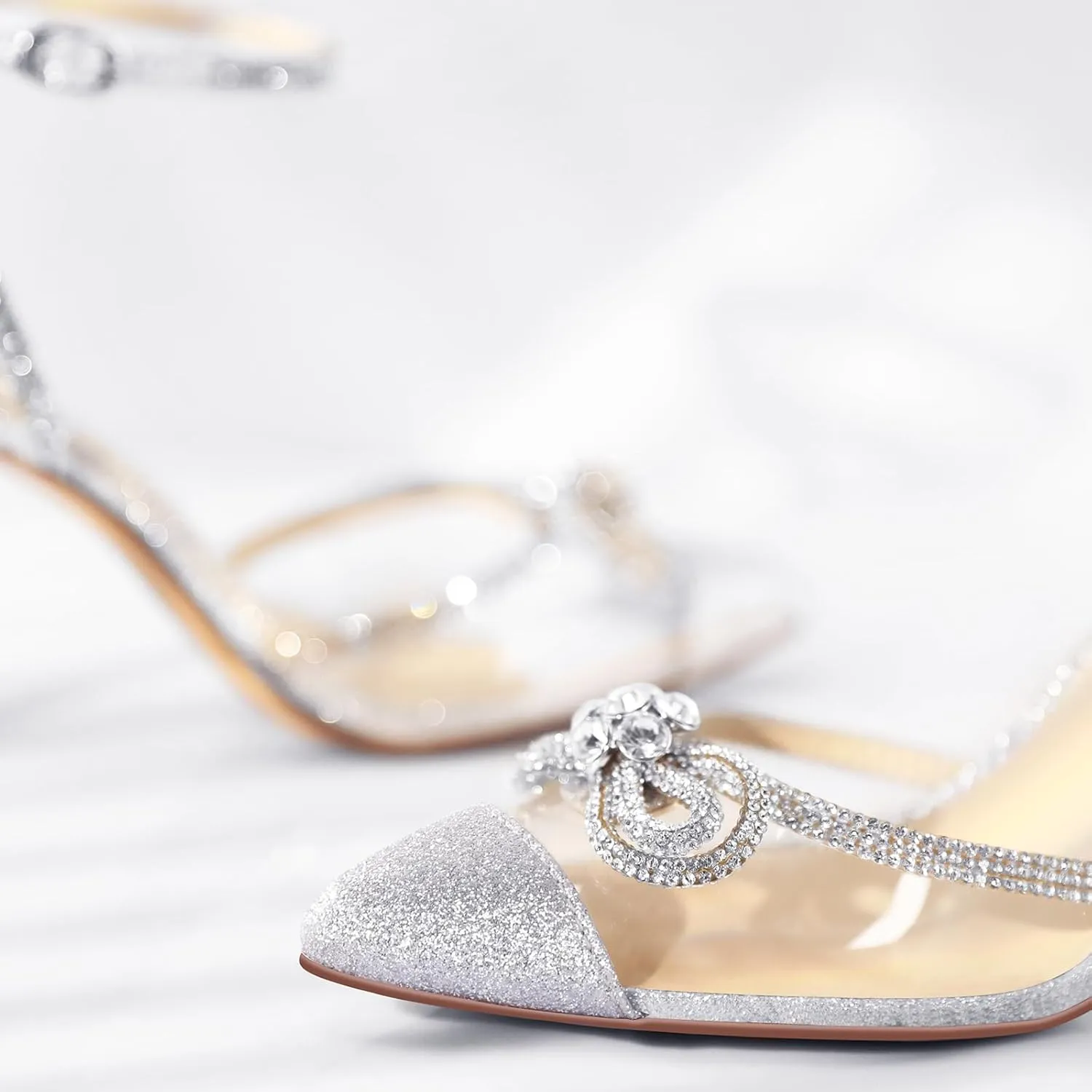 Ankis Women's Rhinestone Bow Heels Closed Toe Pumps Strappy Heels for Women