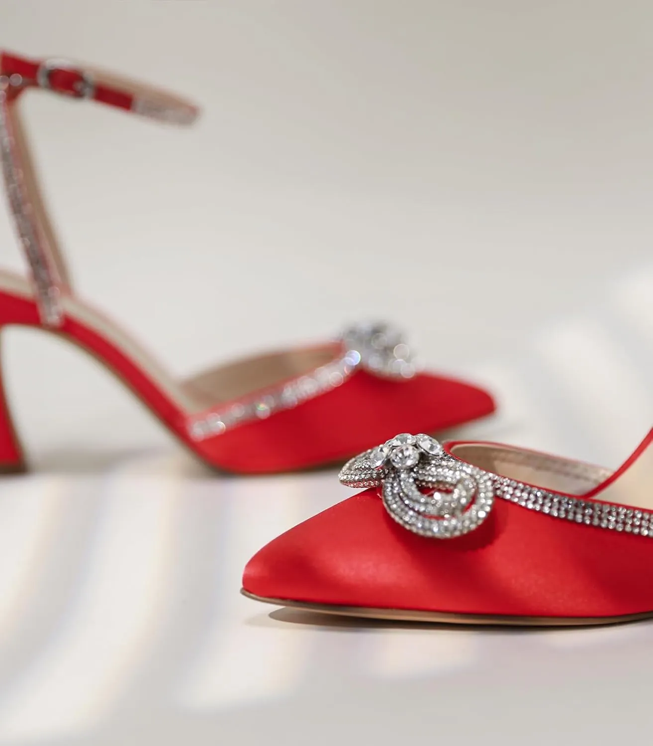 Ankis Women's Rhinestone Bow Heels Closed Toe Pumps Strappy Heels for Women