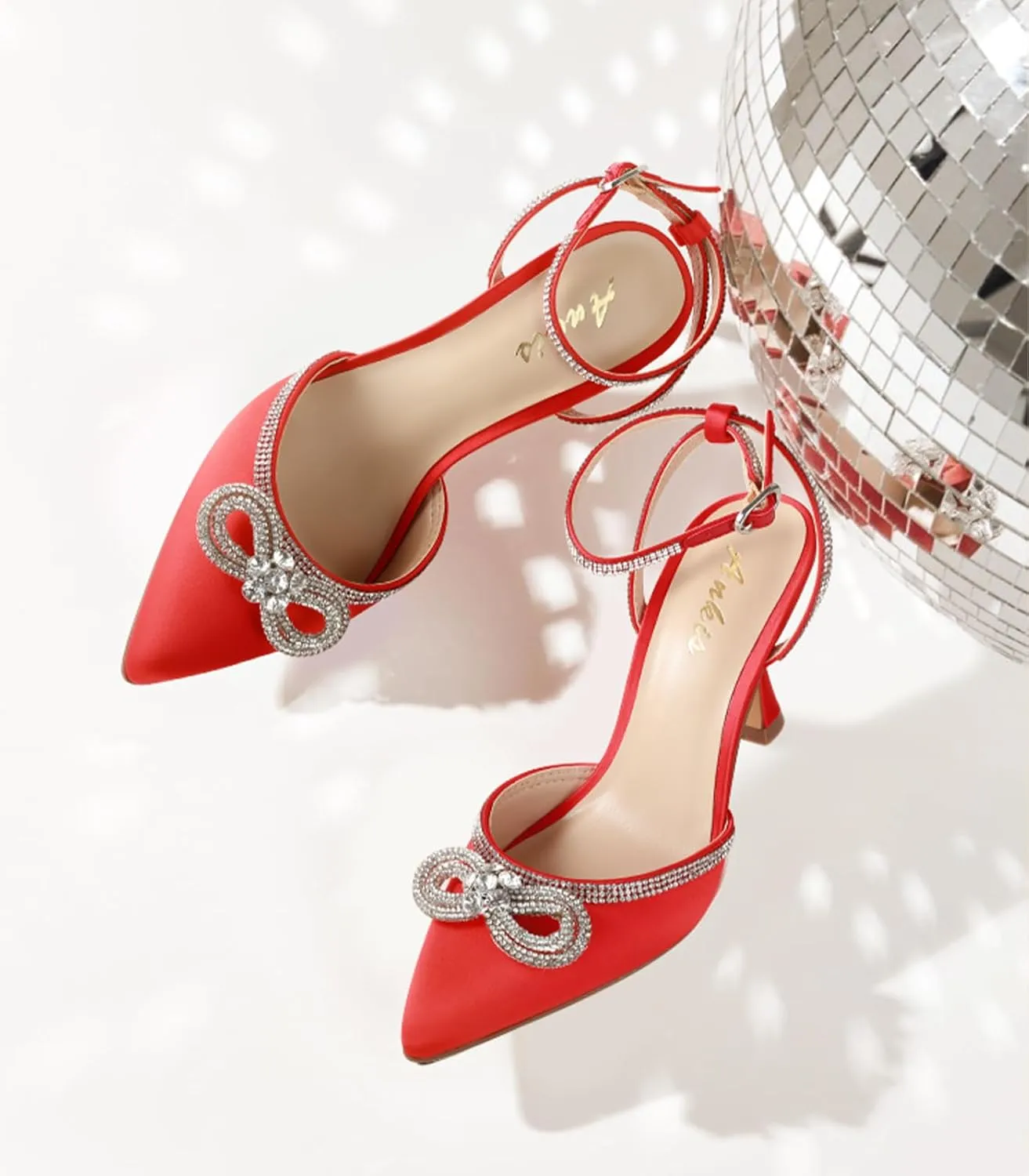 Ankis Women's Rhinestone Bow Heels Closed Toe Pumps Strappy Heels for Women