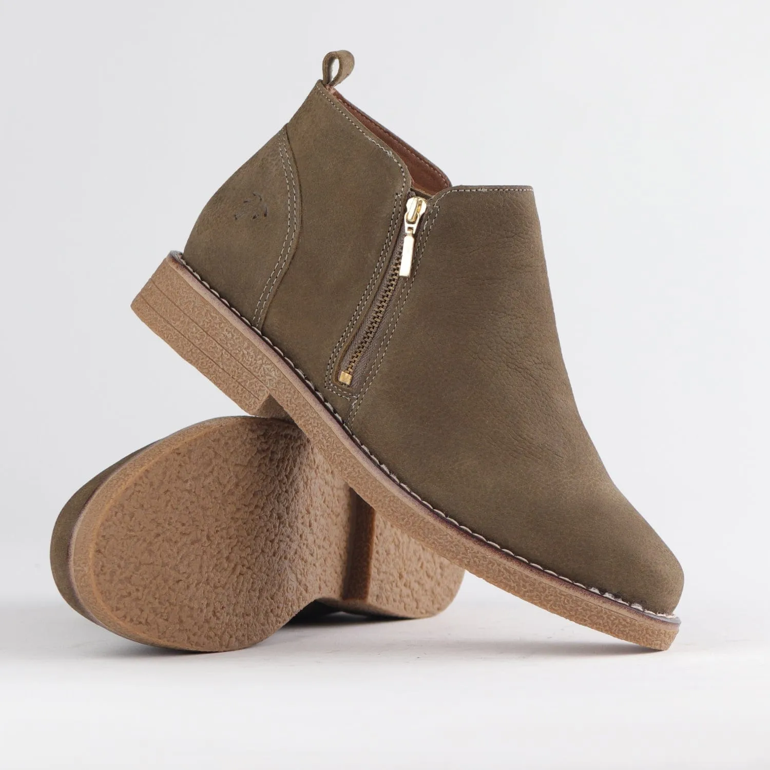 Ankle Boot with Gold Zip in Forest - 12777