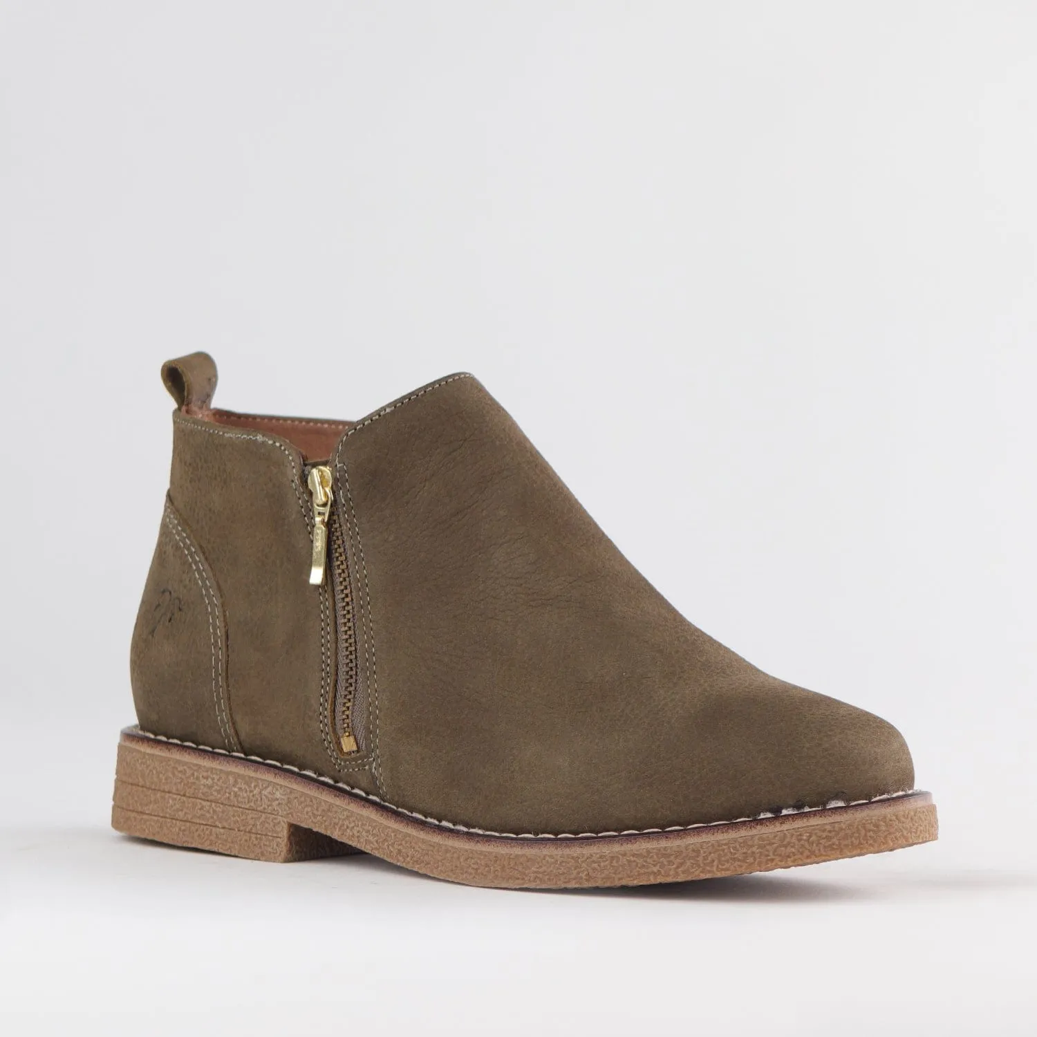 Ankle Boot with Gold Zip in Forest - 12777