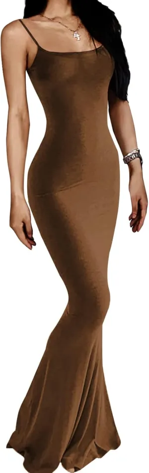 AnotherChill Women's Casual Lounge Slip Long Dress Sexy Sleeveless Backless Bodycon Maxi Dresses 2023 Summer Slim Elegant
