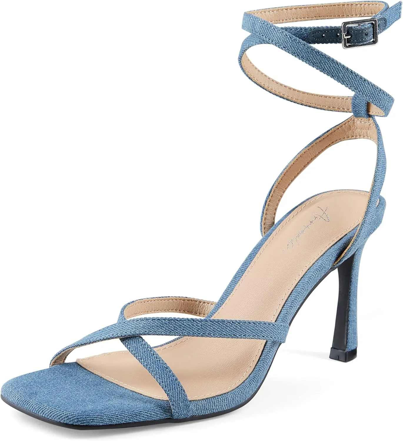 Arromic High Heels for Women Strappy Stilettos Square Open Toe Buckle Ankle Strap Sexy Wedding Dress Heeled Sandals