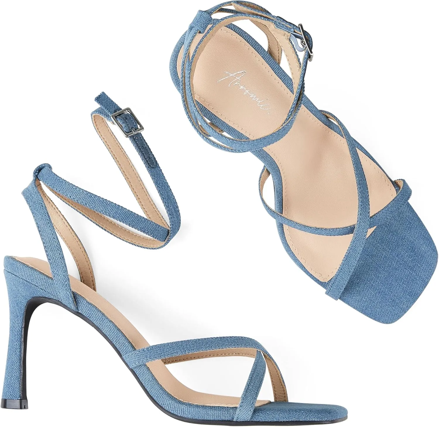 Arromic High Heels for Women Strappy Stilettos Square Open Toe Buckle Ankle Strap Sexy Wedding Dress Heeled Sandals