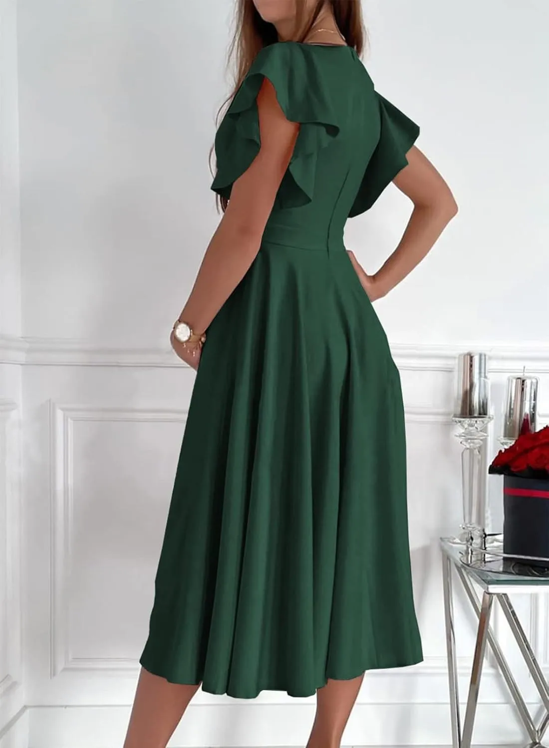 Asvivid Wedding Guest Dresses for Women 2023 Summer V Neck Midi Rehearsal Dinner Long Dress