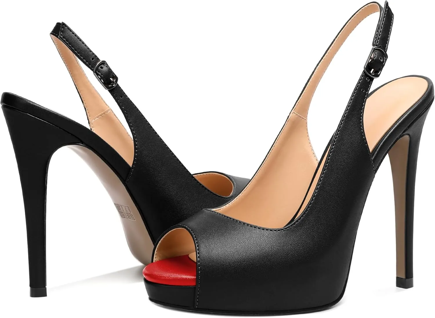 AUMOTED Women's High Heel Slingback Pumps Stilettos High Heels Patent Slingback Pumps Solid Peep Toe Platform Stilettos Pumps Dating Party Dress Shoes 4.7 Inch