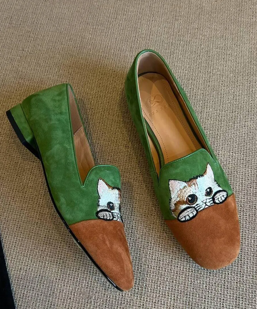 Beautiful Splicing Penny Loafers Brown Suede Embroidered