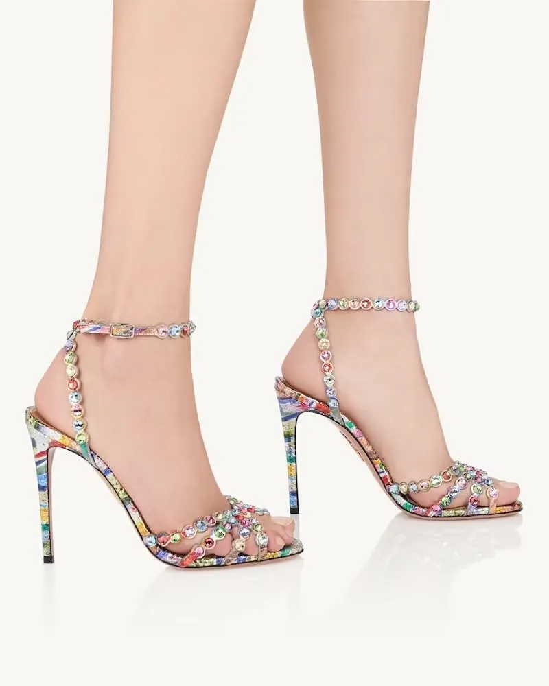 Beauty Cry Rhinestone Heels Strappy Stiletto Sexy High Heels for Wedding Party Date