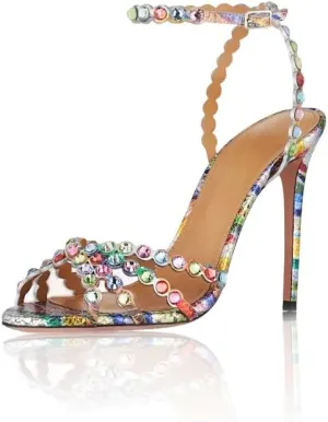 Beauty Cry Rhinestone Heels Strappy Stiletto Sexy High Heels for Wedding Party Date