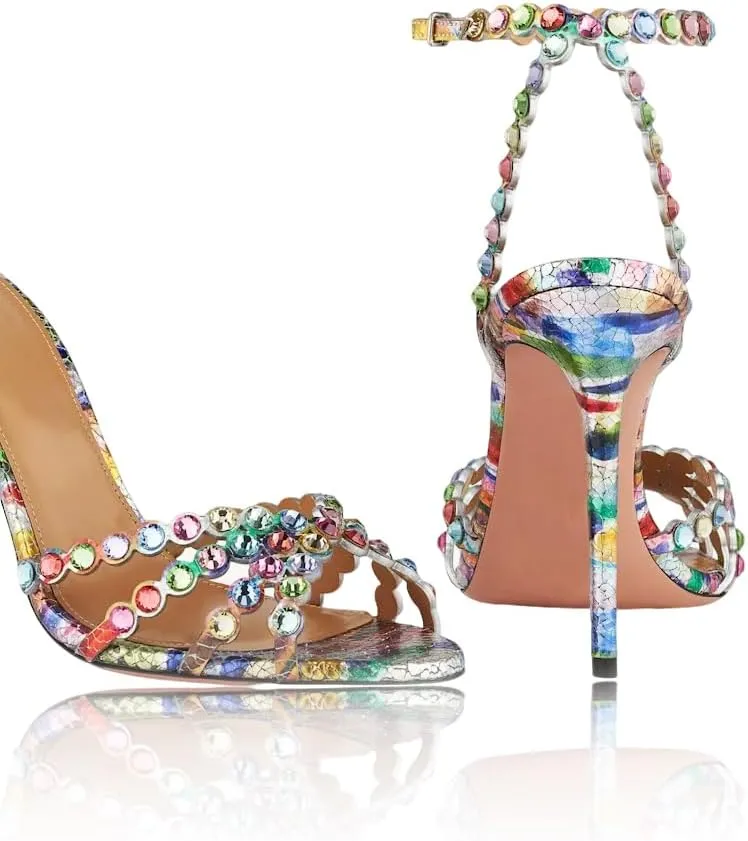 Beauty Cry Rhinestone Heels Strappy Stiletto Sexy High Heels for Wedding Party Date