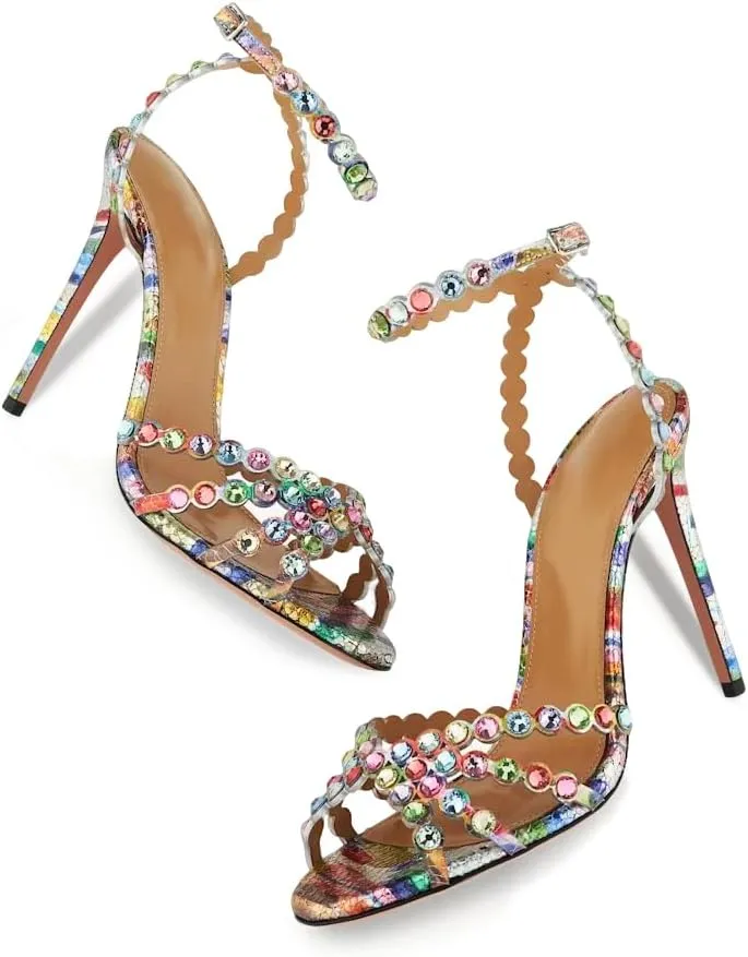 Beauty Cry Rhinestone Heels Strappy Stiletto Sexy High Heels for Wedding Party Date