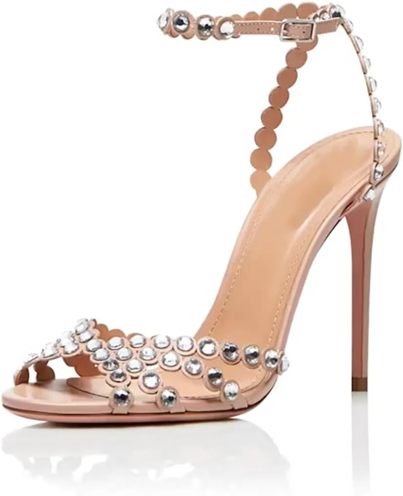 Beauty Cry Rhinestone Heels Strappy Stiletto Sexy High Heels for Wedding Party Date