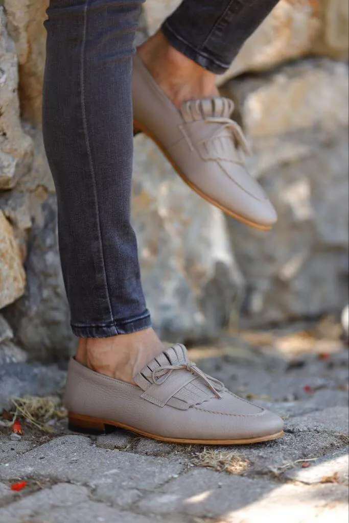 Beige Kiltie Loafers