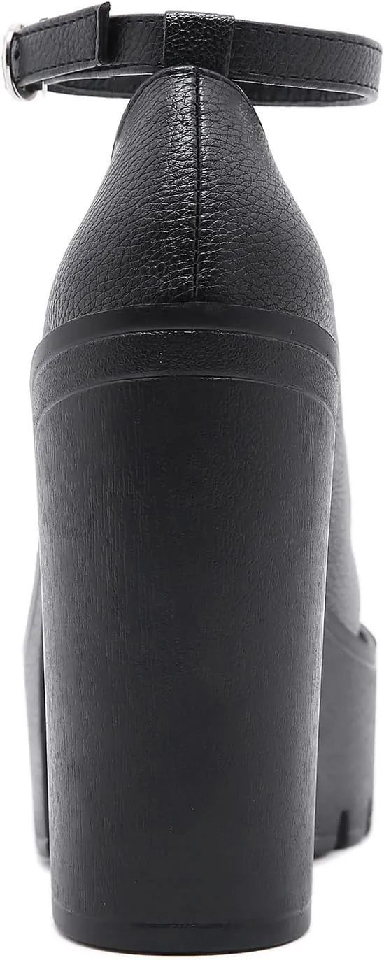 Black Heels for Women Platform Shoes with Block Heel Pumps Adjustable Ankle Strap Closed Toe Mary Janes Shoes Party Nightclub Footwear Gothic Punk Style