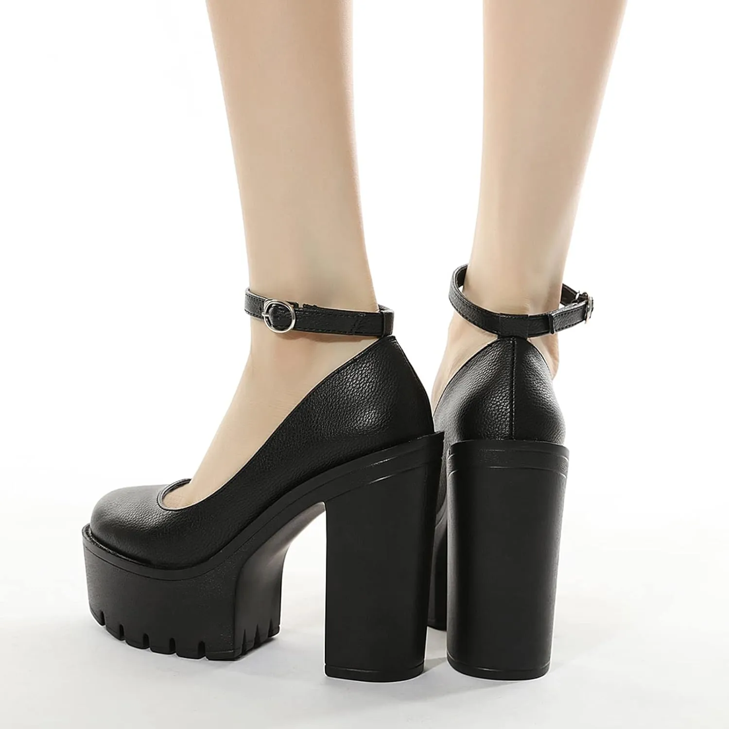 Black Heels for Women Platform Shoes with Block Heel Pumps Adjustable Ankle Strap Closed Toe Mary Janes Shoes Party Nightclub Footwear Gothic Punk Style