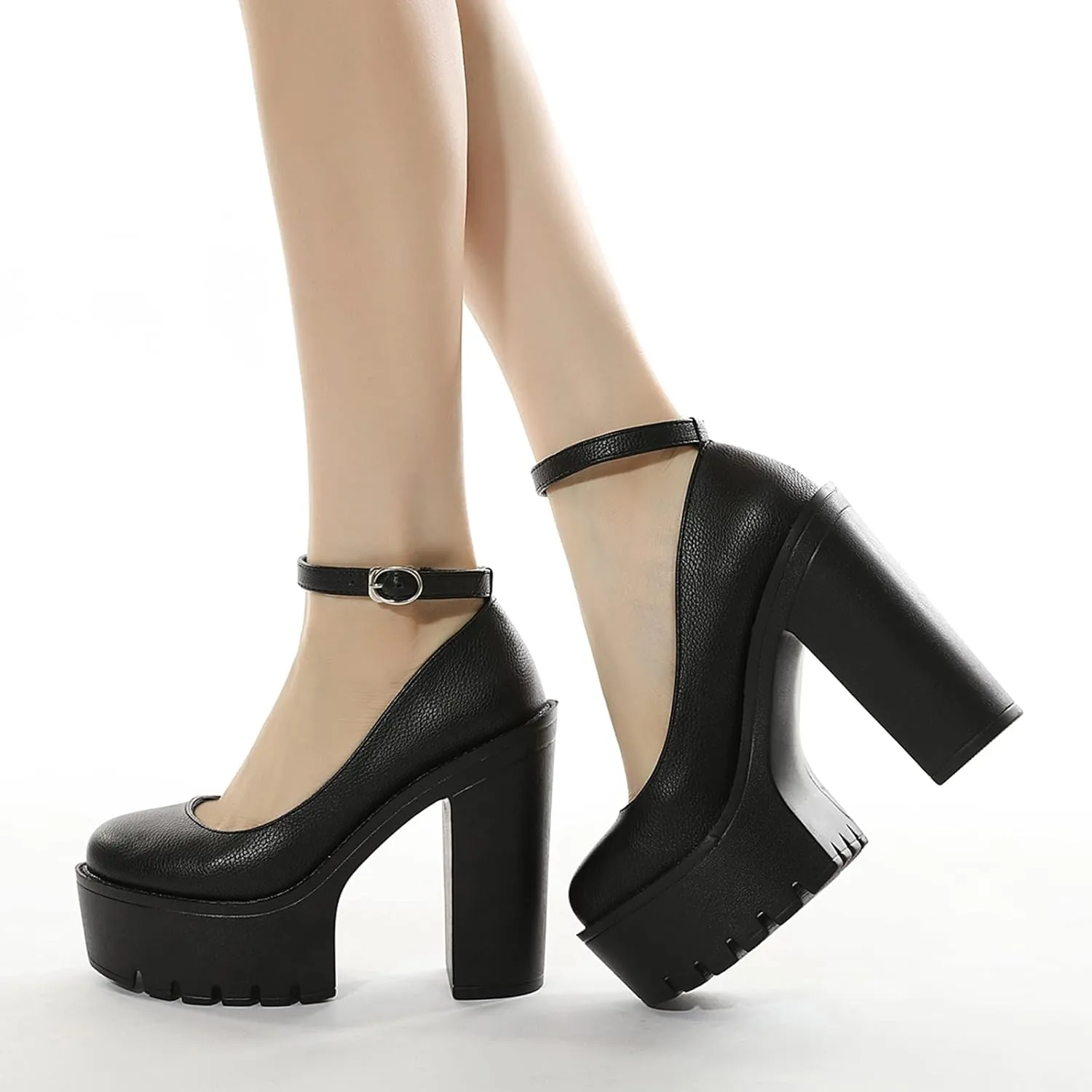 Black Heels for Women Platform Shoes with Block Heel Pumps Adjustable Ankle Strap Closed Toe Mary Janes Shoes Party Nightclub Footwear Gothic Punk Style
