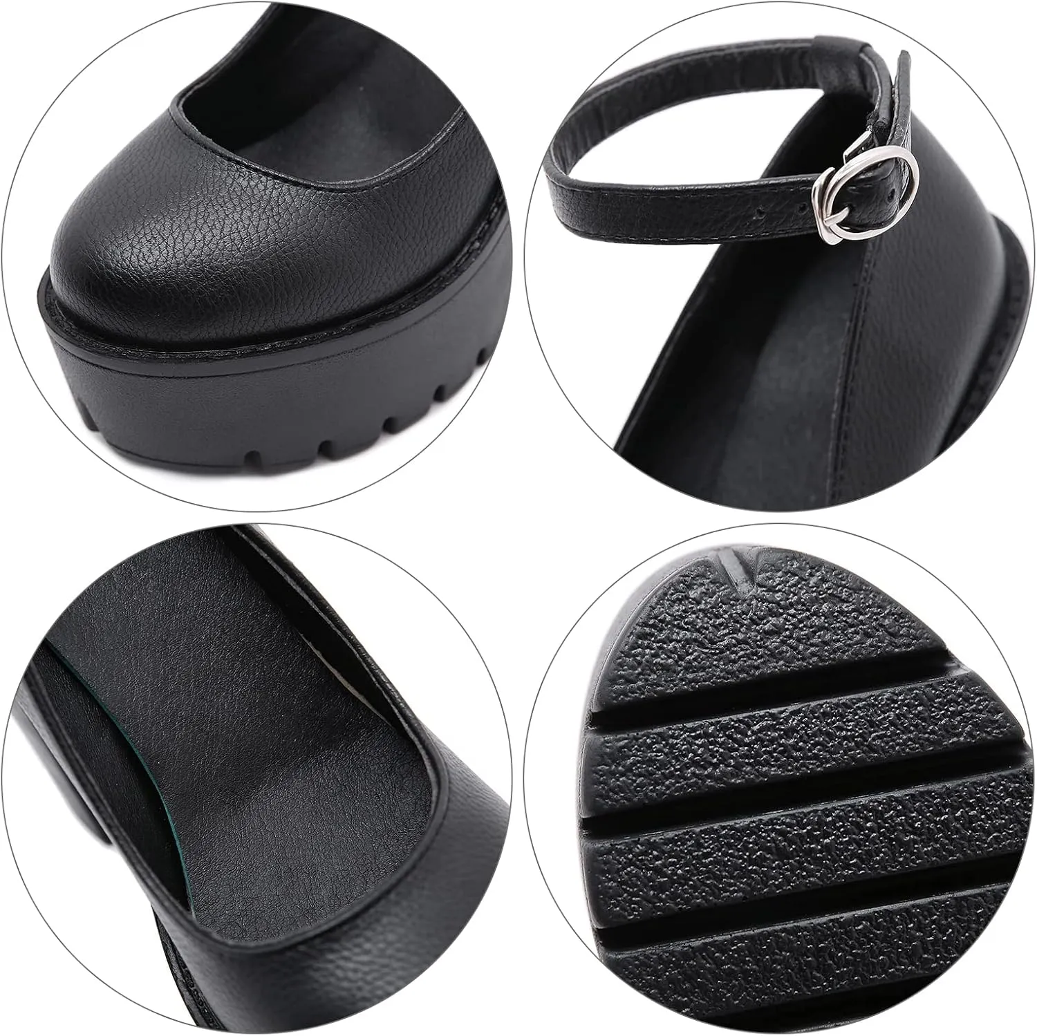 Black Heels for Women Platform Shoes with Block Heel Pumps Adjustable Ankle Strap Closed Toe Mary Janes Shoes Party Nightclub Footwear Gothic Punk Style