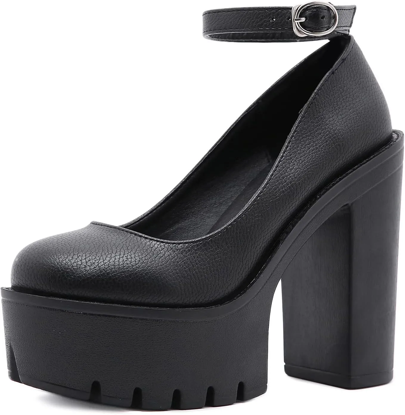 Black Heels for Women Platform Shoes with Block Heel Pumps Adjustable Ankle Strap Closed Toe Mary Janes Shoes Party Nightclub Footwear Gothic Punk Style