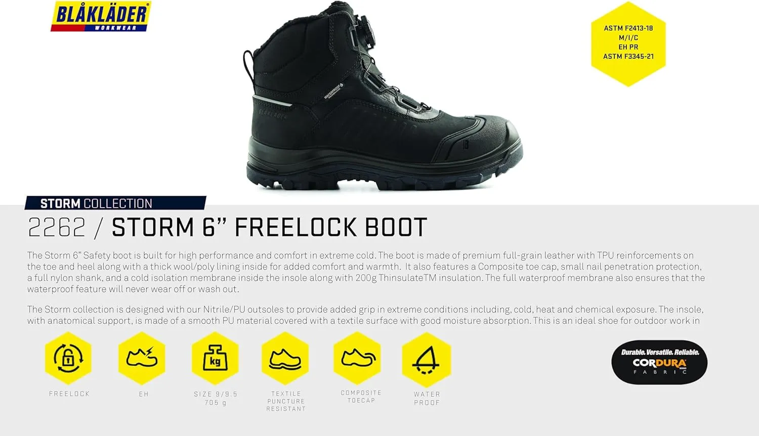 BLÅKLÄDER 2262 Storm 6" Freelock Boot – Full-Grain Leather, Composite Toe, 200g Thinsulate™ Insulation, Waterproof, Nitrile/PU Extreme Grip Outsole, Electrical Hazard Protection, 10