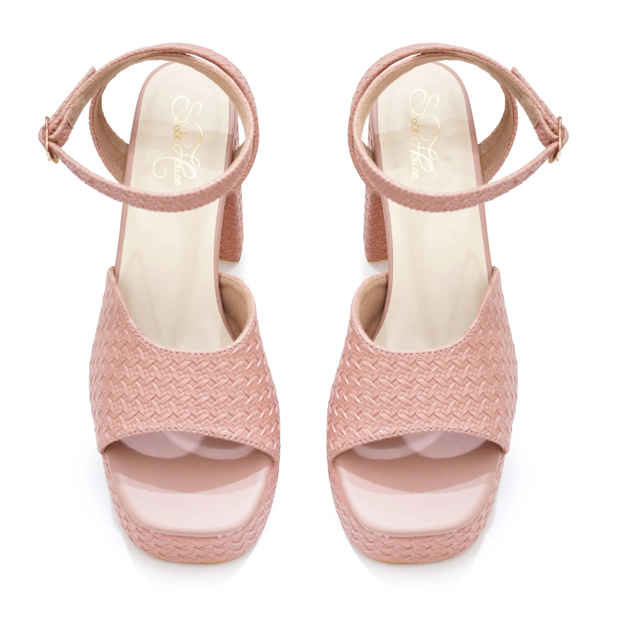 Blush Pink Platform Block Heels