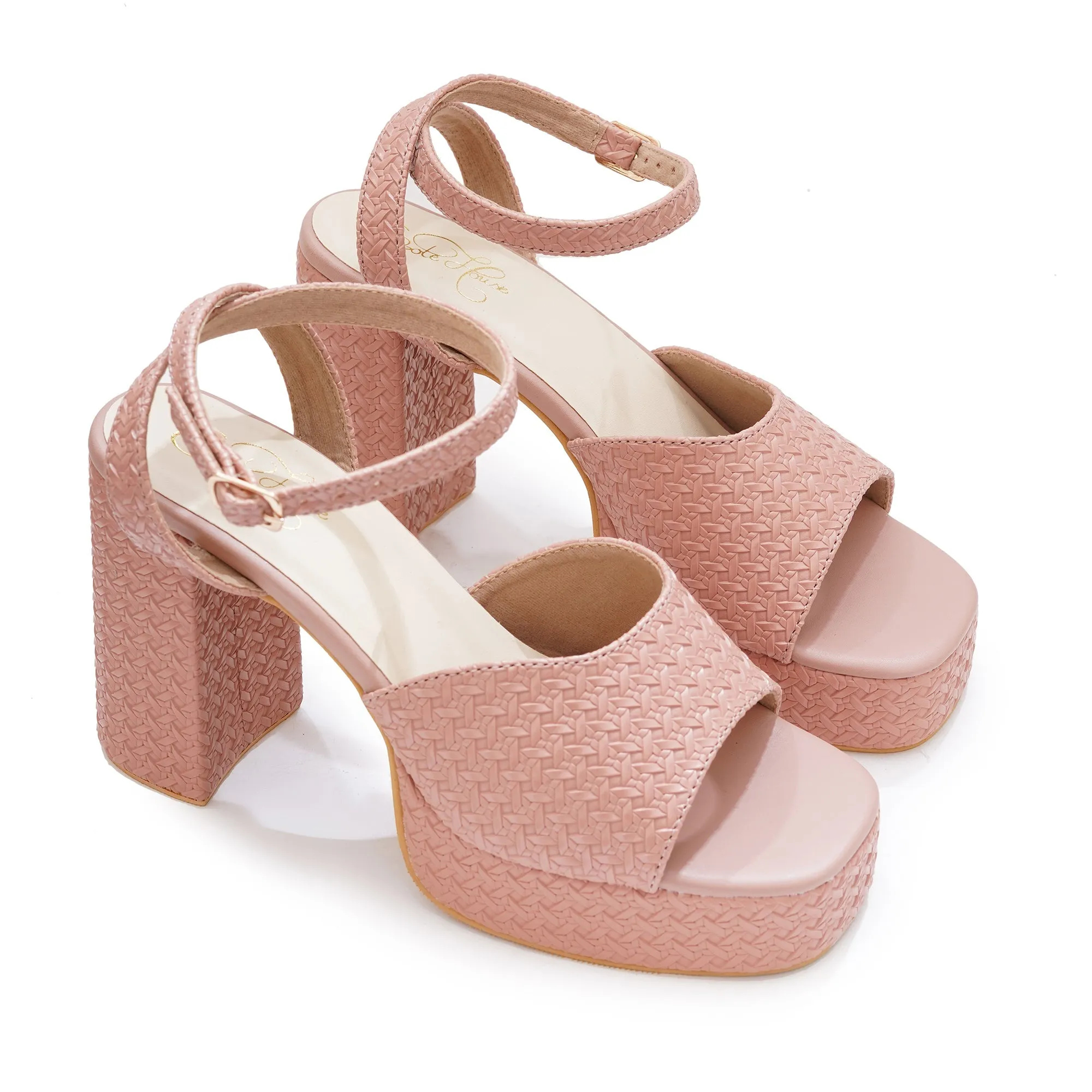 Blush Pink Platform Block Heels