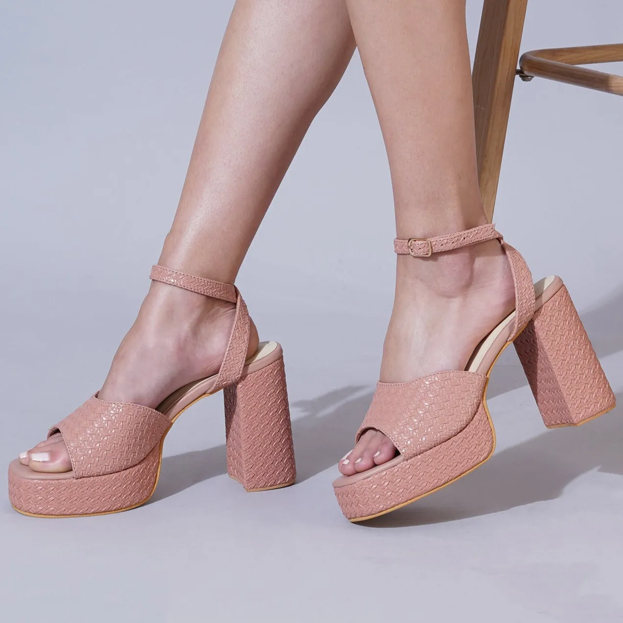 Blush Pink Platform Block Heels