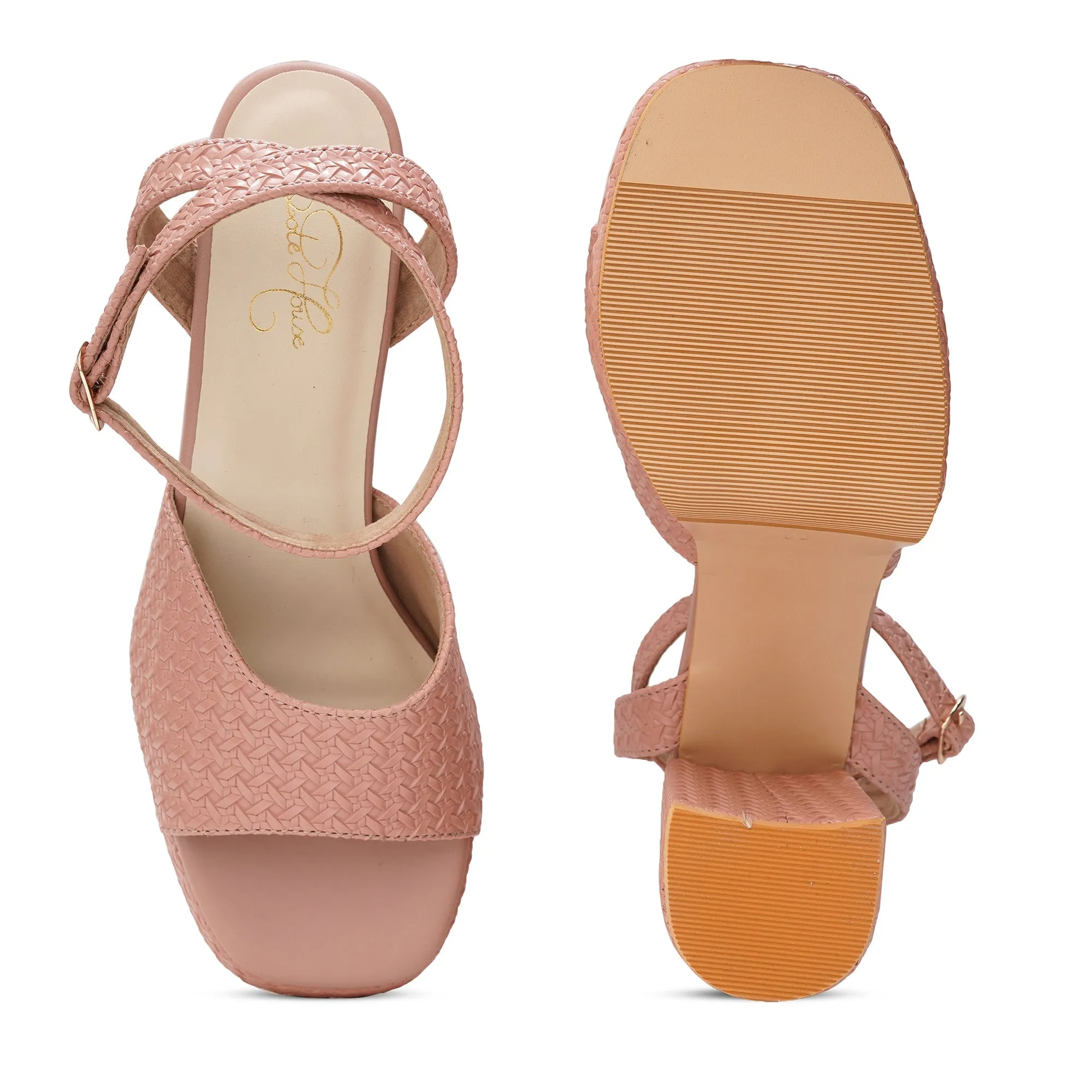 Blush Pink Platform Block Heels