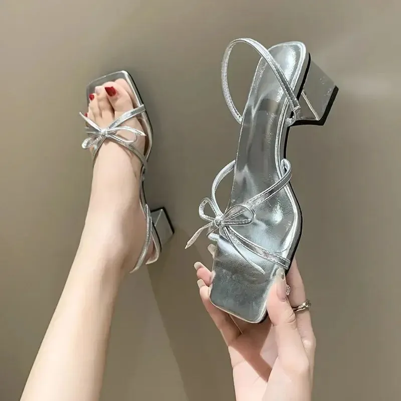 Bow Strappy Block Heels