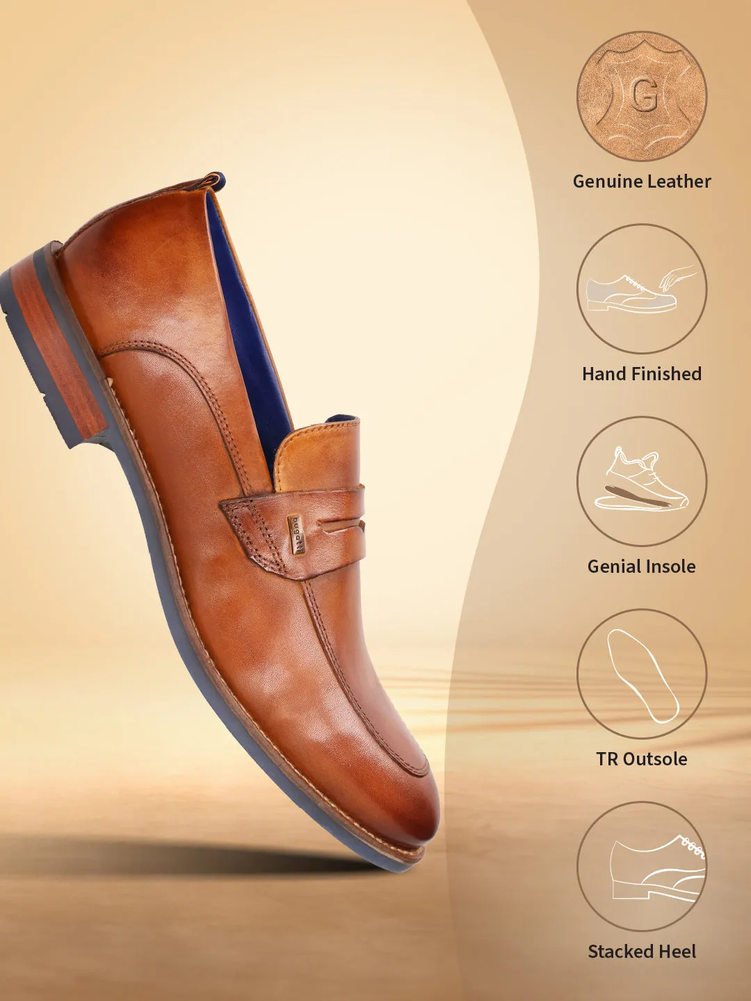 bugatti Cognac Premium Leather Loafers