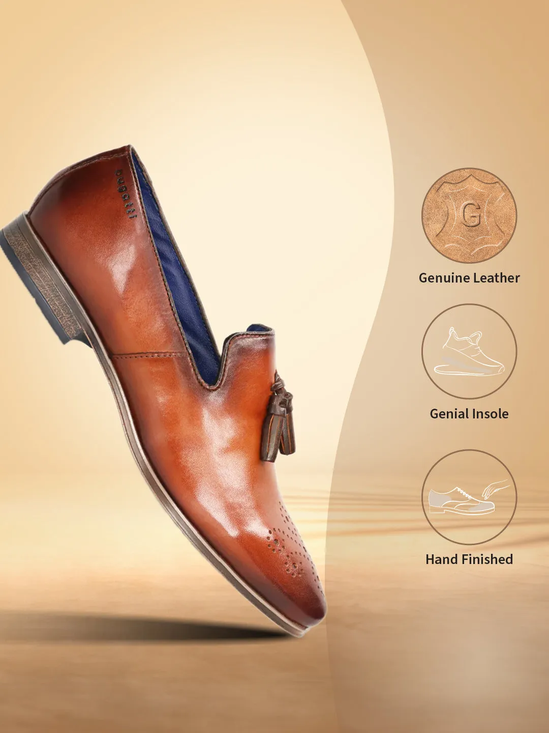 bugatti Cognac Premium Leather Slip-ons Formal