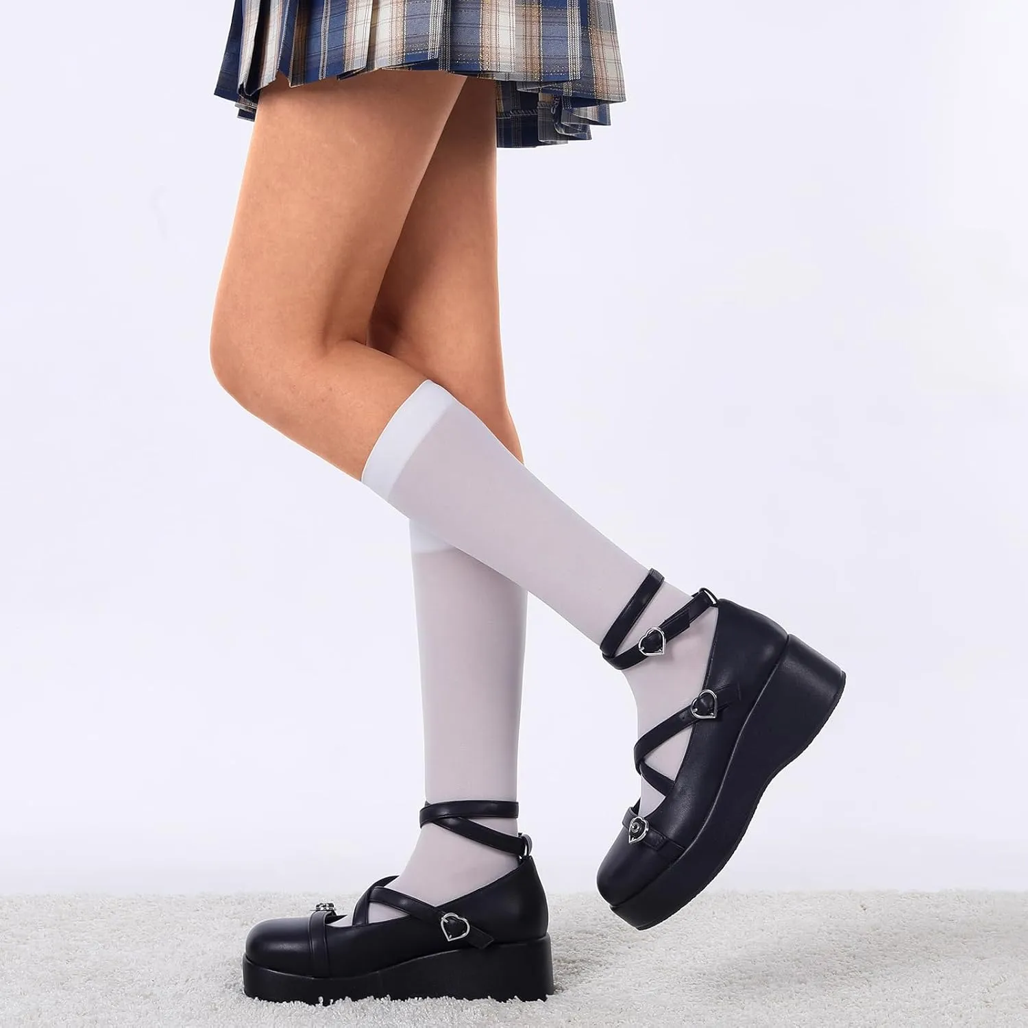 BYOMIGY Mary Jane Shoes Women Goth Platform Heels Chunky Heel Pumps with Ankle Strap Wedge Heels for Women