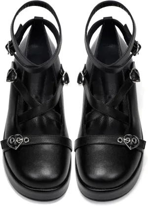 BYOMIGY Mary Jane Shoes Women Goth Platform Heels Chunky Heel Pumps with Ankle Strap Wedge Heels for Women