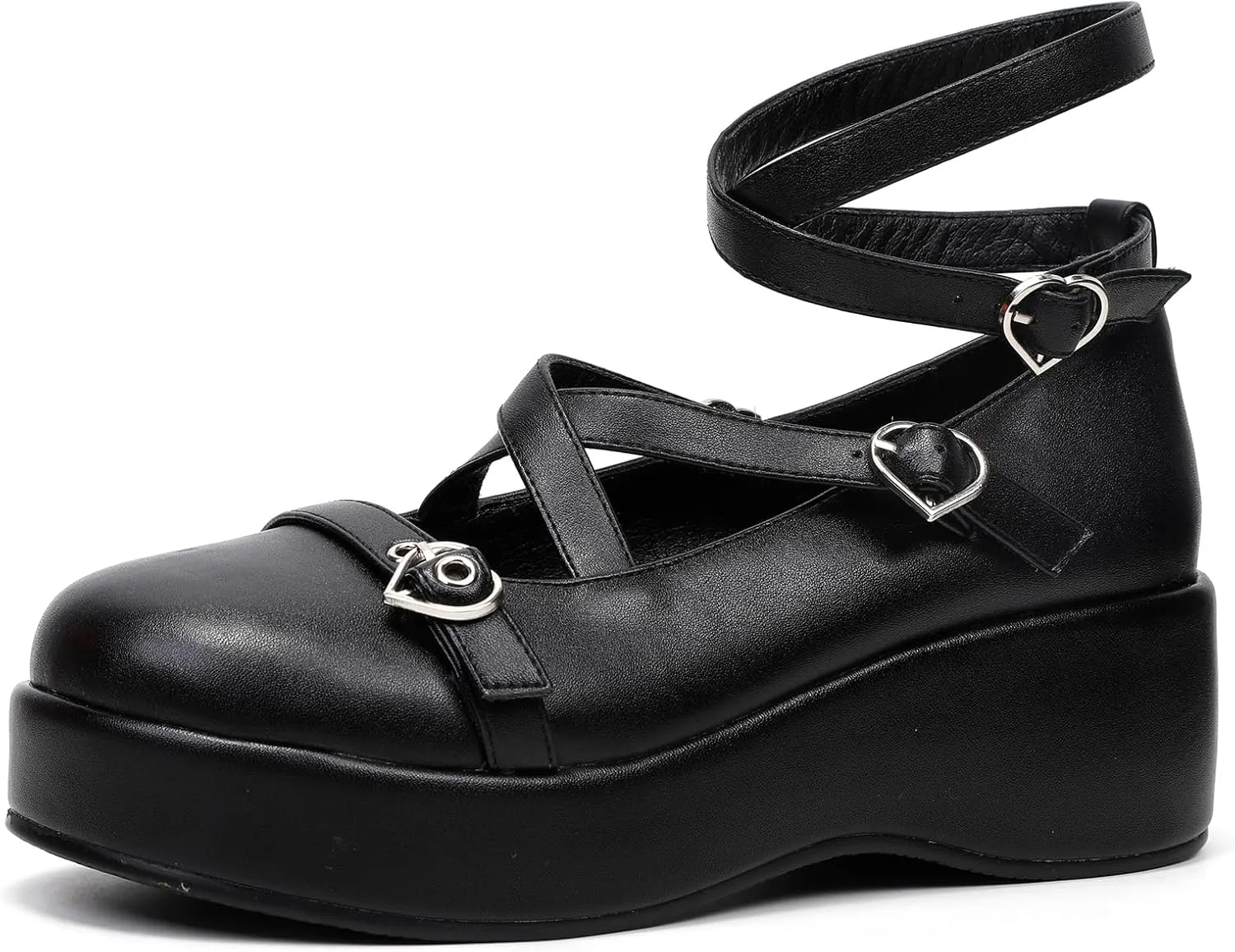 BYOMIGY Mary Jane Shoes Women Goth Platform Heels Chunky Heel Pumps with Ankle Strap Wedge Heels for Women