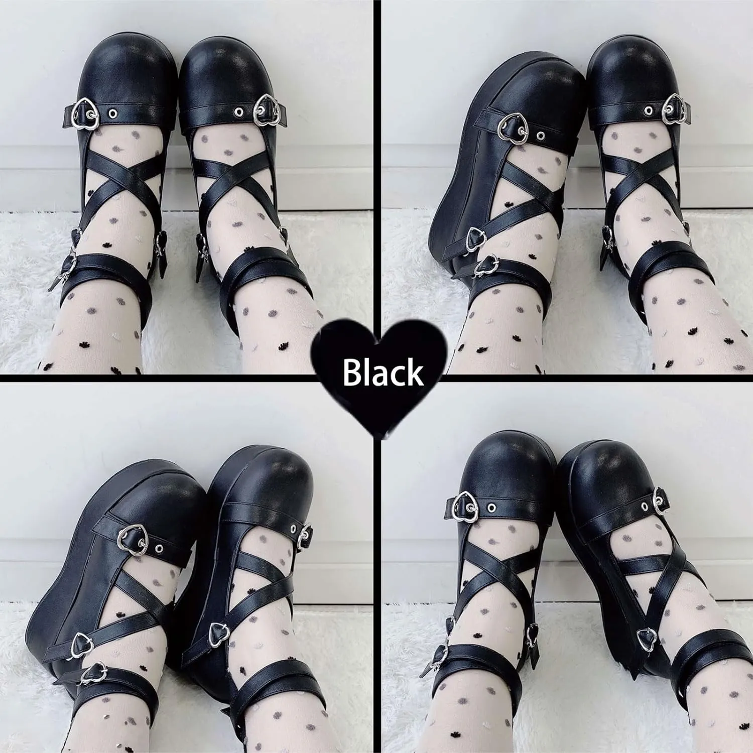 BYOMIGY Mary Jane Shoes Women Goth Platform Heels Chunky Heel Pumps with Ankle Strap Wedge Heels for Women