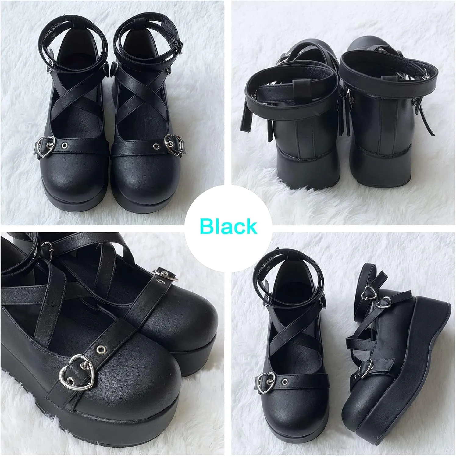BYOMIGY Mary Jane Shoes Women Goth Platform Heels Chunky Heel Pumps with Ankle Strap Wedge Heels for Women